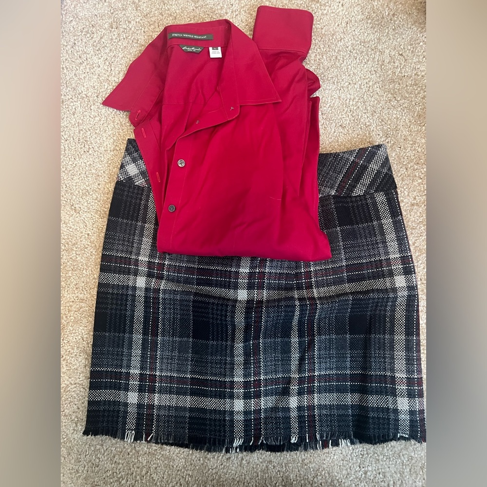Eddie Bauer button down top and skirt size large and 10